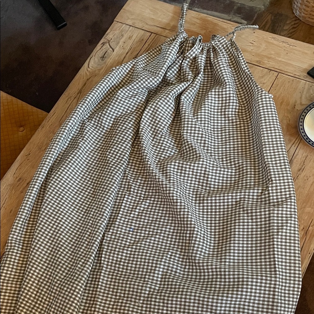 Brown Gingham Sleeveless Dress handmade